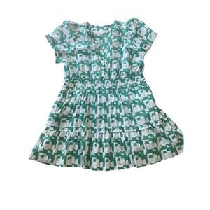 Anthropologie The Somerset Green & White Geometric Tiered Mini Dress 2XL
